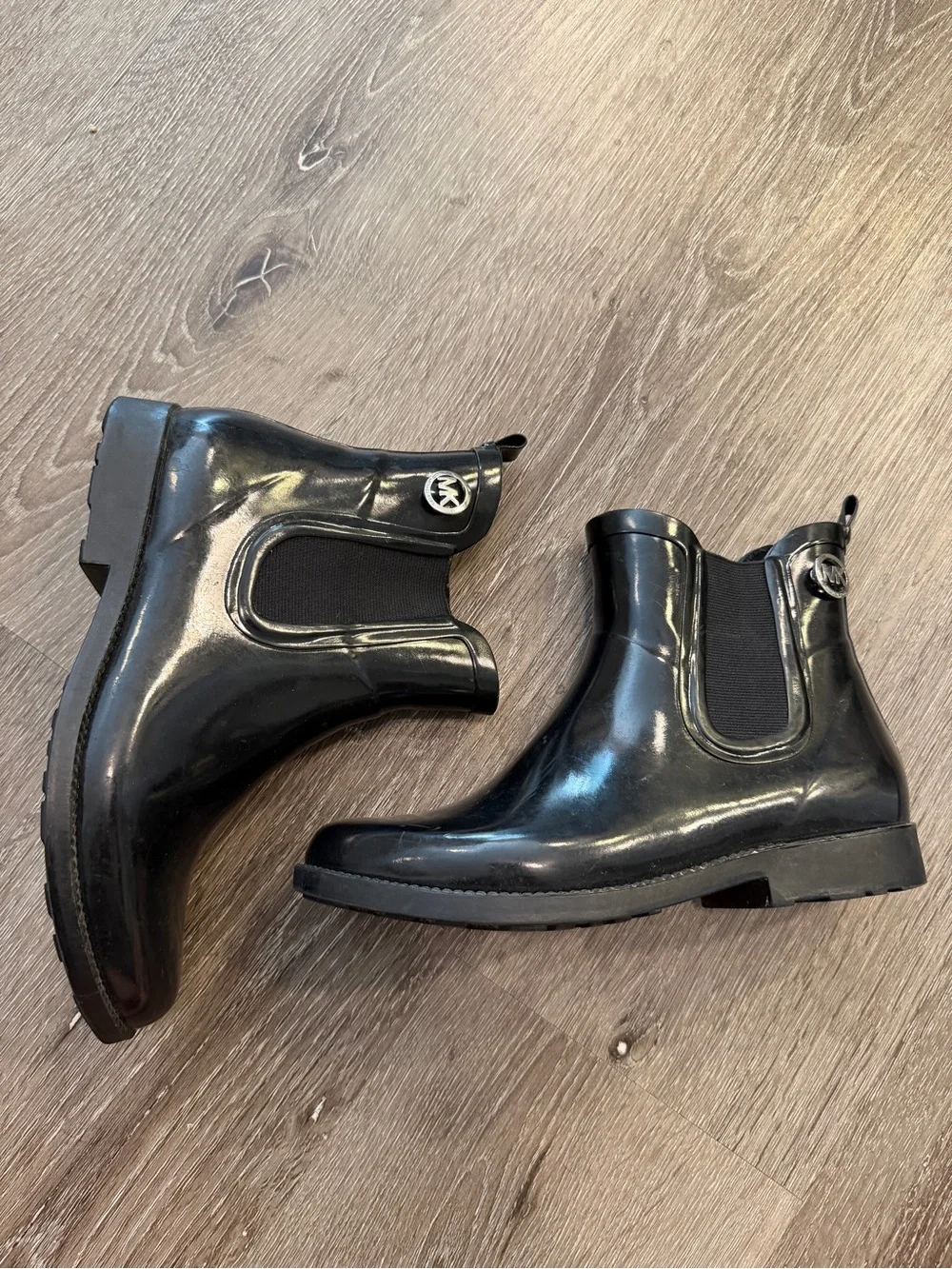 Michael Kors Black Glossy Chelsea-Style Rain Ankle Boots